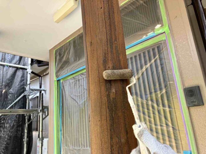 玄関ポーチ柱 上塗り2回目